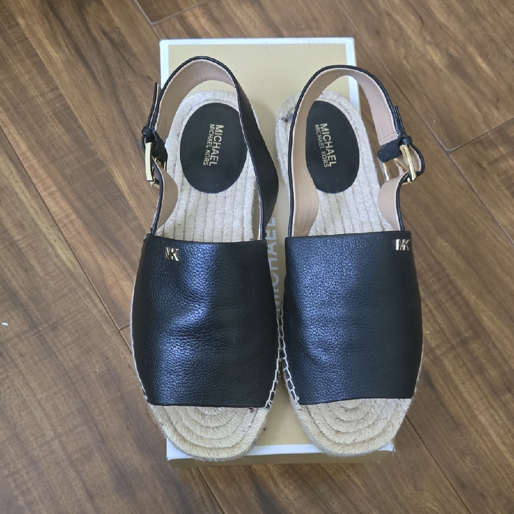 Michael Kors Black Leather  Espadrille Sandals